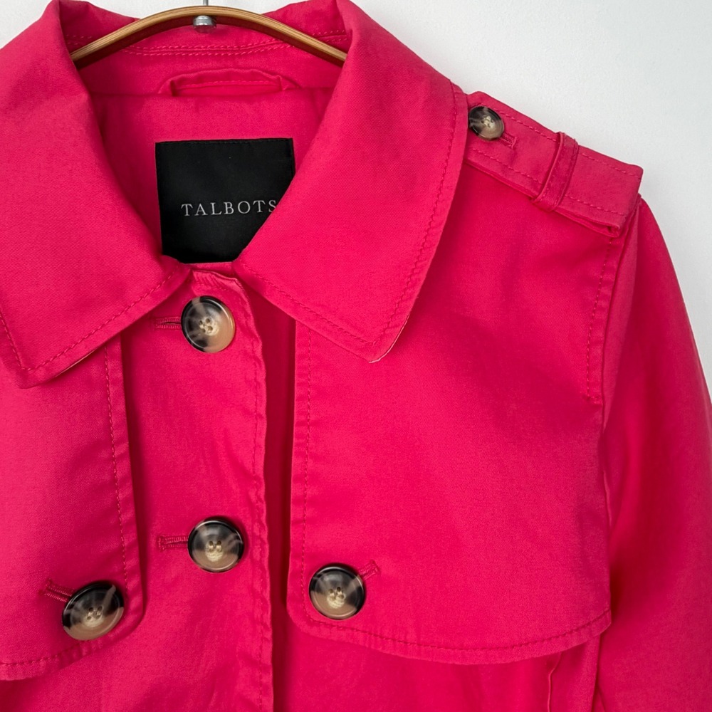 Talbots Womens Pink Belted Trench Coat Button Front Striped Lining Size 6